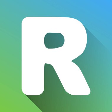 R harfi tasarım şablonu ögesi. Gri renkli beyaz simge, yeşilden maviye sınırsız gölge bırakıyor.