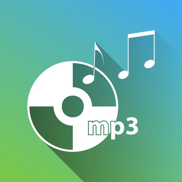 带音乐音符的光盘 Mp3标志 灰色的白色图标在绿色到蓝色的背景上投下无限的阴影 — 图库矢量图片