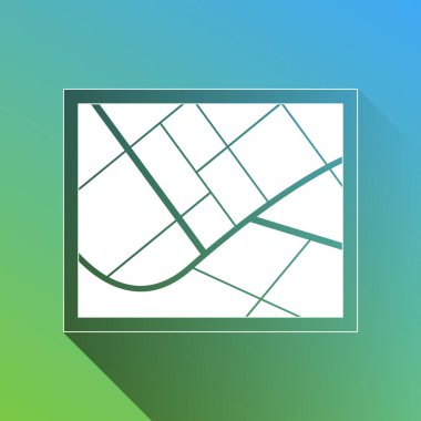 Harita işareti. Gri renkli beyaz simge, yeşilden maviye sınırsız gölge bırakıyor.