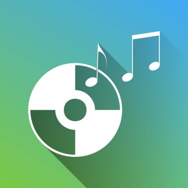 Müzik notaları işaretli küçük bir disk. Gri renkli beyaz simge, yeşilden maviye sınırsız gölge bırakıyor.