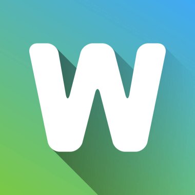 W harfi tasarım şablonu ögesi. Gri renkli beyaz simge, yeşilden maviye sınırsız gölge bırakıyor.