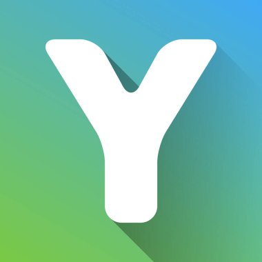 Y harfi tasarım şablonu ögesi. Gri renkli beyaz simge, yeşilden maviye sınırsız gölge bırakıyor.