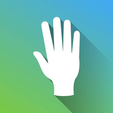 El işareti. Gri renkli beyaz simge, yeşilden maviye sınırsız gölge bırakıyor.