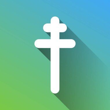 Çapraz. Gri renkli beyaz simge, yeşilden maviye sınırsız gölge bırakıyor.