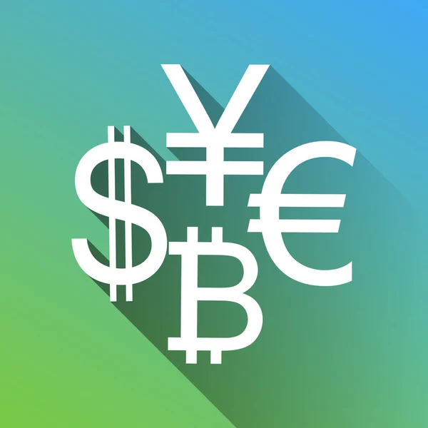 Valuta Tecken Insamling Dollar Euro Bitcoin Yen Vit Ikon Med — Stock vektor