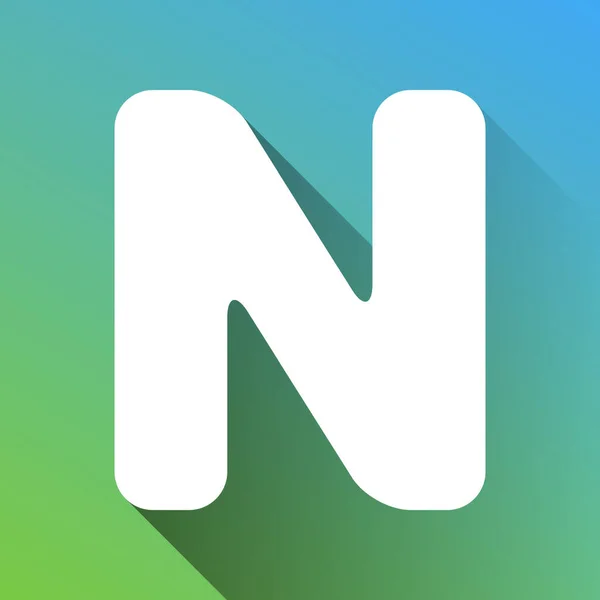 字母N符号设计模板元素 灰色的白色图标在绿色到蓝色的背景上投下无限的阴影 — 图库矢量图片