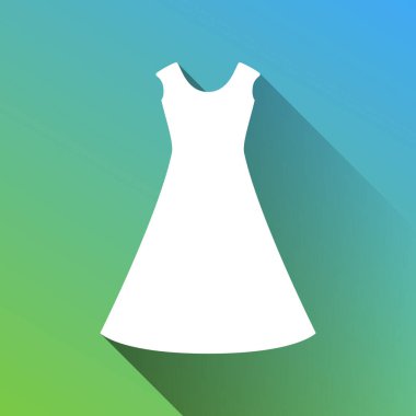 Güzel uzun elbise tabelası. Gri renkli beyaz simge, yeşilden maviye sınırsız gölge bırakıyor.