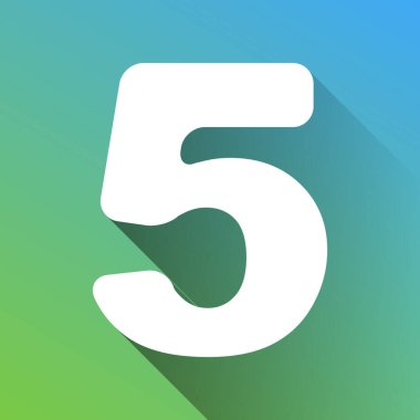 5 numaralı işaret tasarım şablonu ögesi. Gri renkli beyaz simge, yeşilden maviye sınırsız gölge bırakıyor.