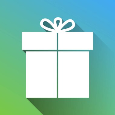 Hediye tabelası. Gri renkli beyaz simge, yeşilden maviye sınırsız gölge bırakıyor.