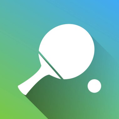 Masa tenisi raketi ve top. Gri renkli beyaz simge, yeşilden maviye sınırsız gölge bırakıyor.