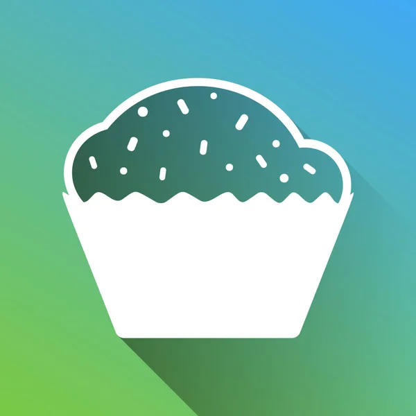 Cupcake标志 灰色的白色图标在绿色到蓝色的背景上投下无限的阴影 — 图库矢量图片