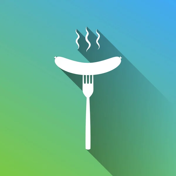 Saucisse Fourchette Icône Blanche Avec Ombre Illimitée Grise Sur Fond — Image vectorielle