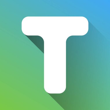 T harfi tasarım şablonu ögesi. Gri renkli beyaz simge, yeşilden maviye sınırsız gölge bırakıyor.