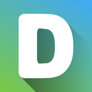 D harfi tasarım şablonu ögesi. Gri renkli beyaz simge, yeşilden maviye sınırsız gölge bırakıyor.