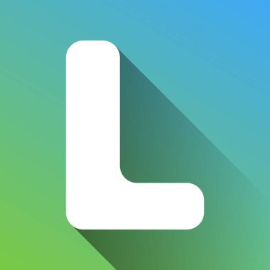 L harfi tasarım şablonu ögesi. Gri renkli beyaz simge, yeşilden maviye sınırsız gölge bırakıyor.