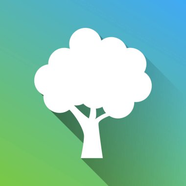 Ağaç simgesi. Gri renkli beyaz simge, yeşilden maviye sınırsız gölge bırakıyor.