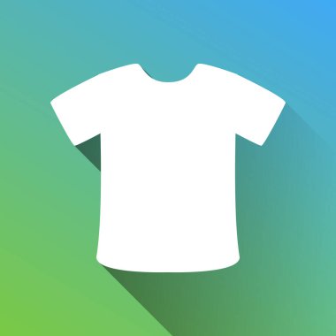 Tişört tabelası. Gri renkli beyaz simge, yeşilden maviye sınırsız gölge bırakıyor.