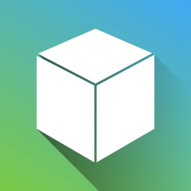 Küp işareti çizimi. Gri renkli beyaz simge, yeşilden maviye sınırsız gölge bırakıyor.