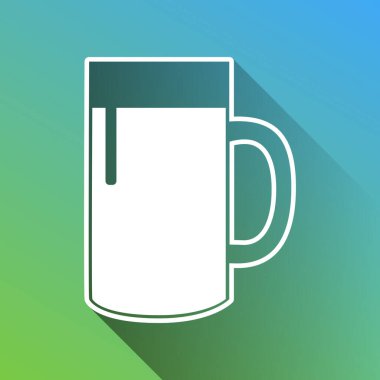 Bira bardağı tabelası. Gri renkli beyaz simge, yeşilden maviye sınırsız gölge bırakıyor.