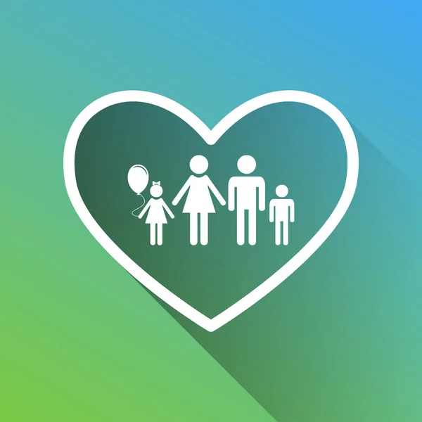 Kalp Şeklinde Aile Işareti Çizimi Gri Renkli Beyaz Simge Yeşilden — Stok Vektör