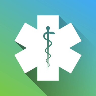 Acil 'in tıbbi sembolü ya da Yaşam Yıldızı. Gri renkli beyaz simge, yeşilden maviye sınırsız gölge bırakıyor.