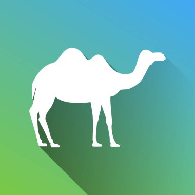 Deve silueti işareti. Gri renkli beyaz simge, yeşilden maviye sınırsız gölge bırakıyor.