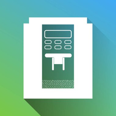 Kahve makinesi tabelası. Gri renkli beyaz simge, yeşilden maviye sınırsız gölge bırakıyor.