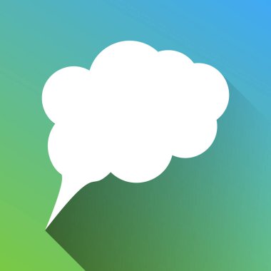 Kabarcık işareti illüstrasyonunu anlat. Gri renkli beyaz simge, yeşilden maviye sınırsız gölge bırakıyor.