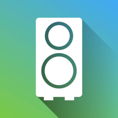 Sözcü işareti çizimi. Gri renkli beyaz simge, yeşilden maviye sınırsız gölge bırakıyor.