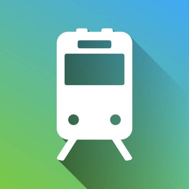 Tren işareti. Gri renkli beyaz simge, yeşilden maviye sınırsız gölge bırakıyor.