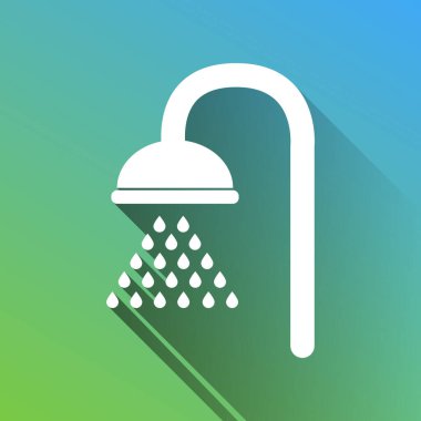 Duş tabelası. Gri renkli beyaz simge, yeşilden maviye sınırsız gölge bırakıyor.