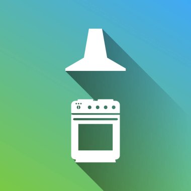 Elektrik ya da gaz ocağı ve mutfak kaputu tabelası. Gri renkli beyaz simge, yeşilden maviye sınırsız gölge bırakıyor.