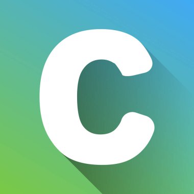 C harfi tasarım şablonu ögesi. Gri renkli beyaz simge, yeşilden maviye sınırsız gölge bırakıyor.