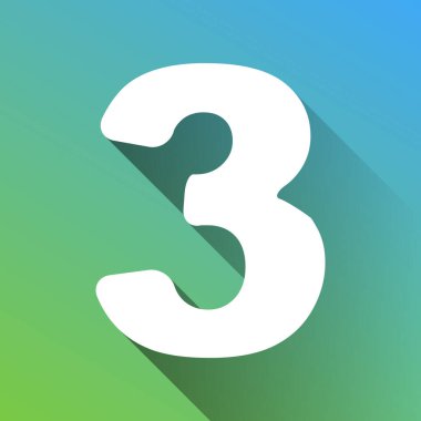 3 numaralı işaret tasarım şablonu ögesi. Gri renkli beyaz simge, yeşilden maviye sınırsız gölge bırakıyor.