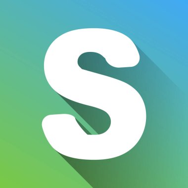 S harfi tasarım şablonu ögesi. Gri renkli beyaz simge, yeşilden maviye sınırsız gölge bırakıyor.