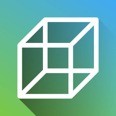 Kablolu küp işareti. Gri renkli beyaz simge, yeşilden maviye sınırsız gölge bırakıyor.