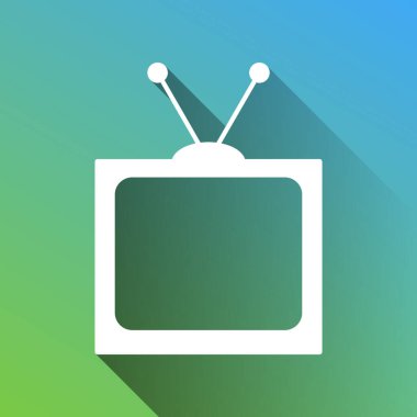 Retro televizyon işareti. Gri renkli beyaz simge, yeşilden maviye sınırsız gölge bırakıyor.
