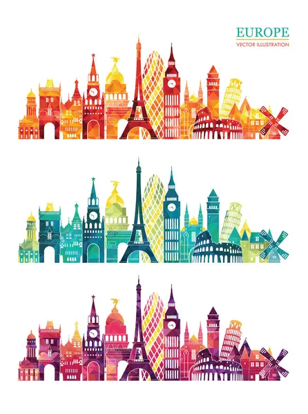 Travel design templates with europe landmarks — Stock Vector