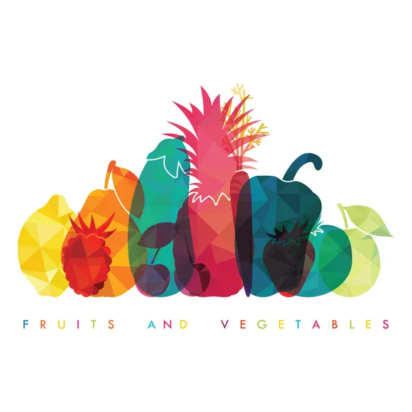 Silhuetas de frutas e legumes — Vetor de Stock