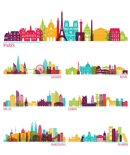 set of detailed city silhouettes