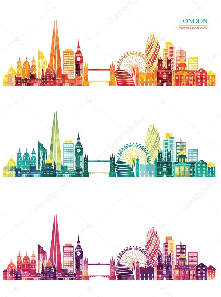 Set of detailed city silhouette, vector illustration