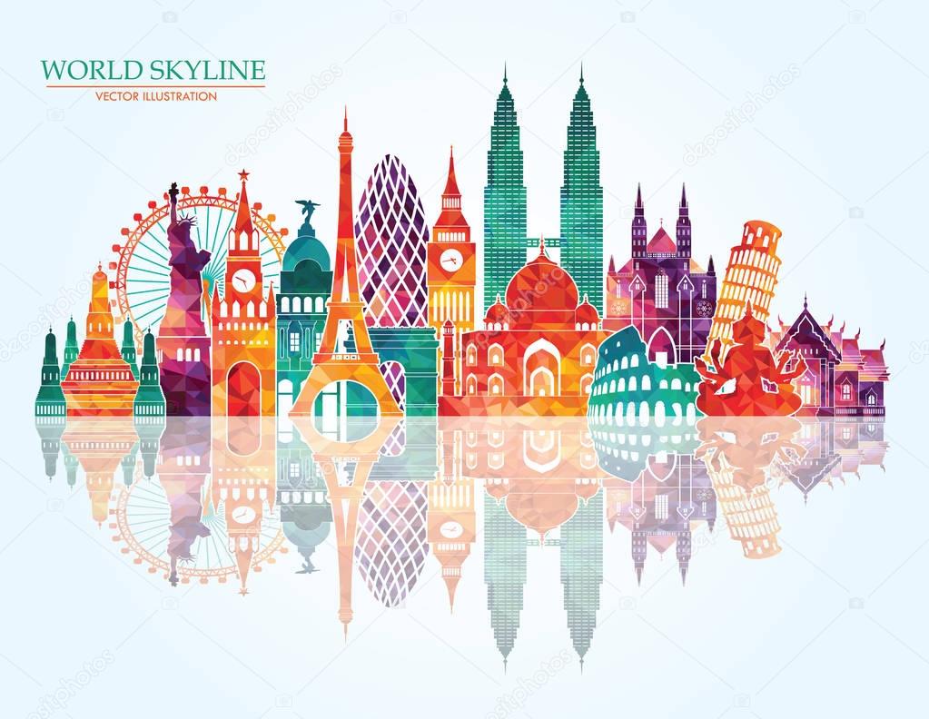 travel design template with world landmarks
