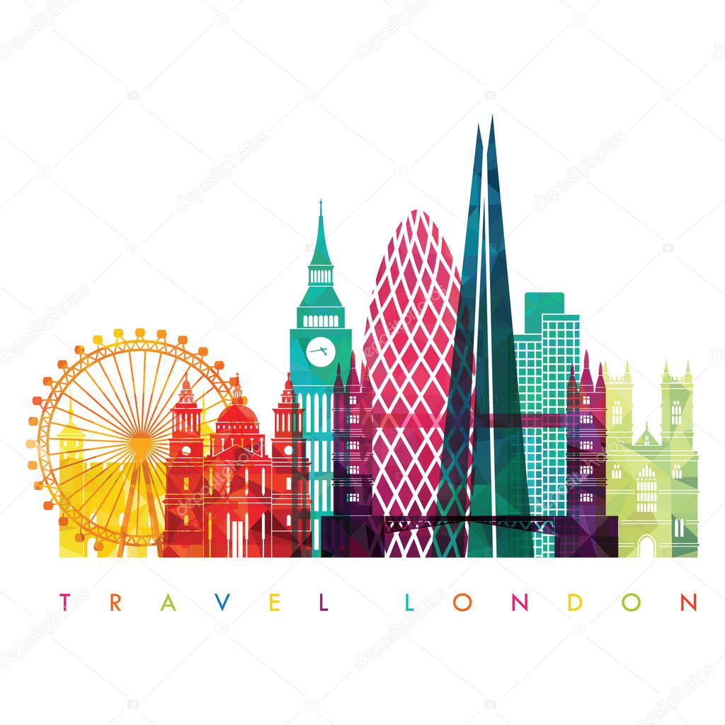 Travel design template with silhouette of LONDON city, vector illustration