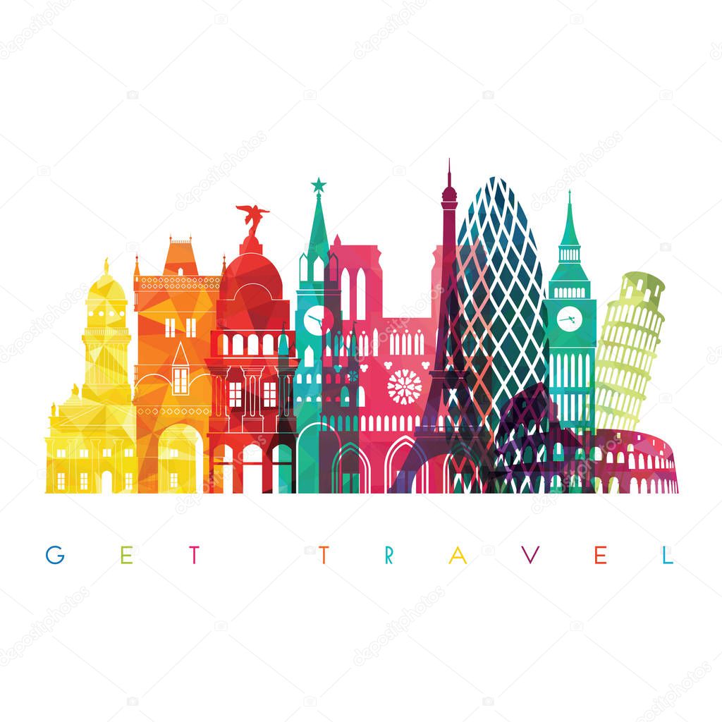 travel design template with world landmarks