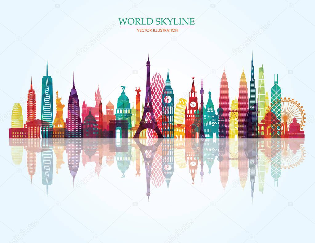 travel design template with world landmarks