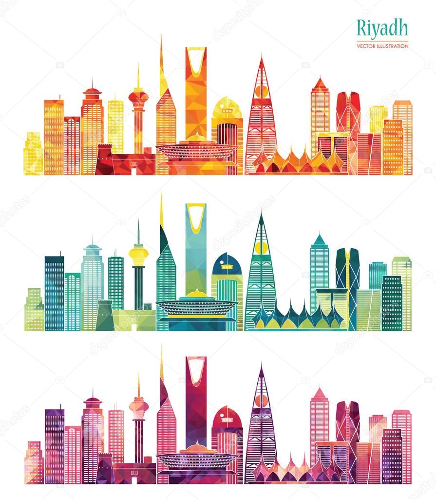 Set of detailed riyadh city silhouettes, vector illustration