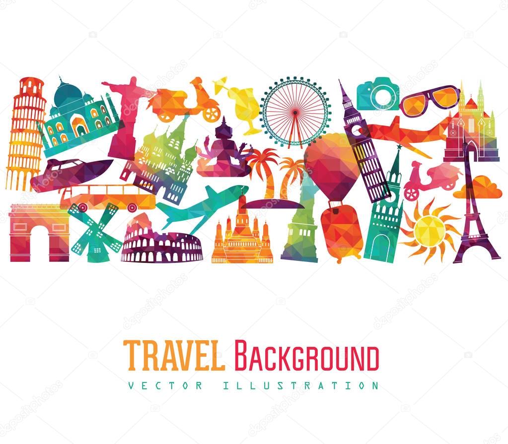 travel design template with world landmarks