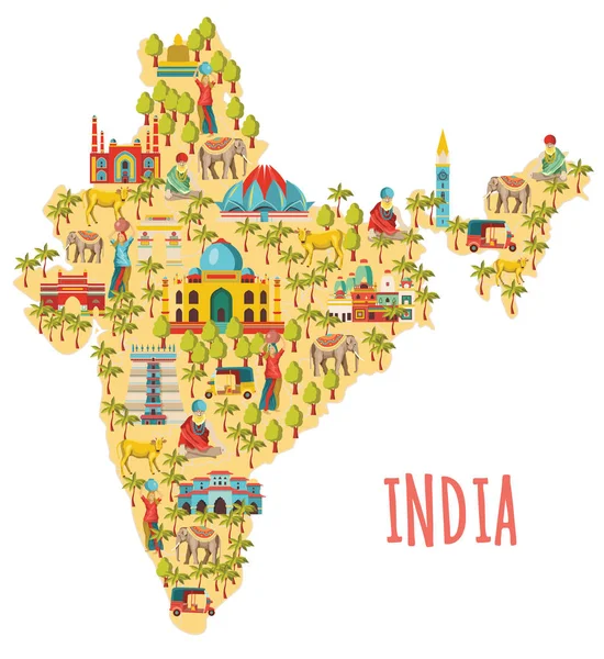 India Famous Destination Vector Illustration — стоковый вектор