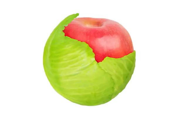 Kohl und Apfel auf weißem Hintergrund. — Stockfoto