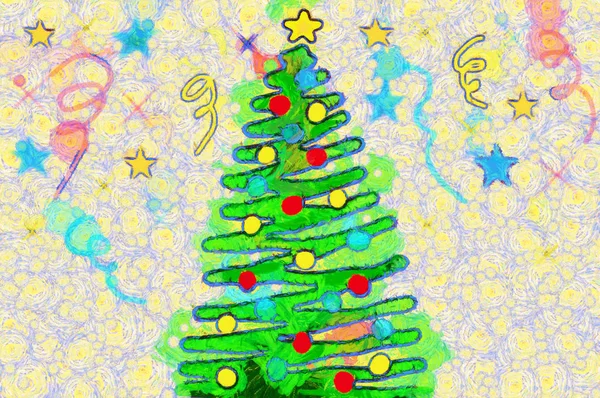 Иллюстрация Рождественская елка с красочными игрушками — стоковое фото